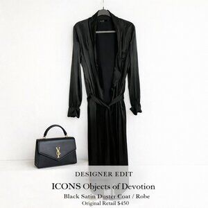ICONS Objects of Devotion Black Satin Duster Coat Robe Limited Edition M